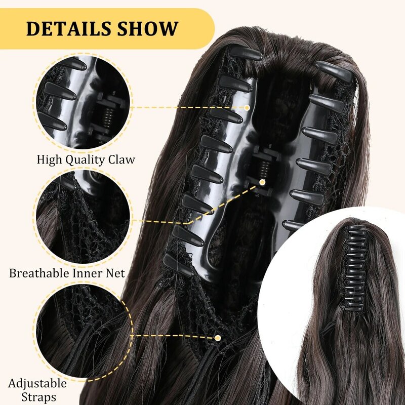 Claw Clip in Ponytail Extension 24&18 Inch Long Curly Wavy Pony Tail Natural Soft Synthetic Hairpiece for Women Daily Use