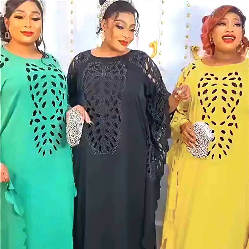 Gaun pesta berlian Afrika untuk wanita Dashiki elegan jubah Kaftan Dubai Muslim Turki Abaya longgar gaun Maxi panjang wanita