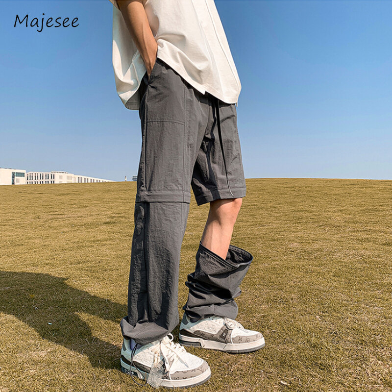 Spodnie Cargo męskie główna ulica jednolita moda styl japoński na zamek błyskawiczny zdejmowane spodnie letnie nastolatki oddychające codziennie wszechstronne