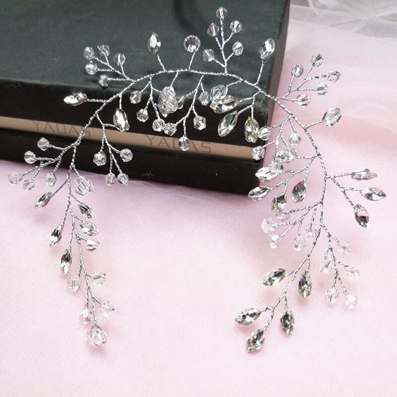 Aksesori rambut pernikahan pengantin bando kristal klip sisir rambut bunga warna perak berlian imitasi mutiara untuk perhiasan tiara wanita