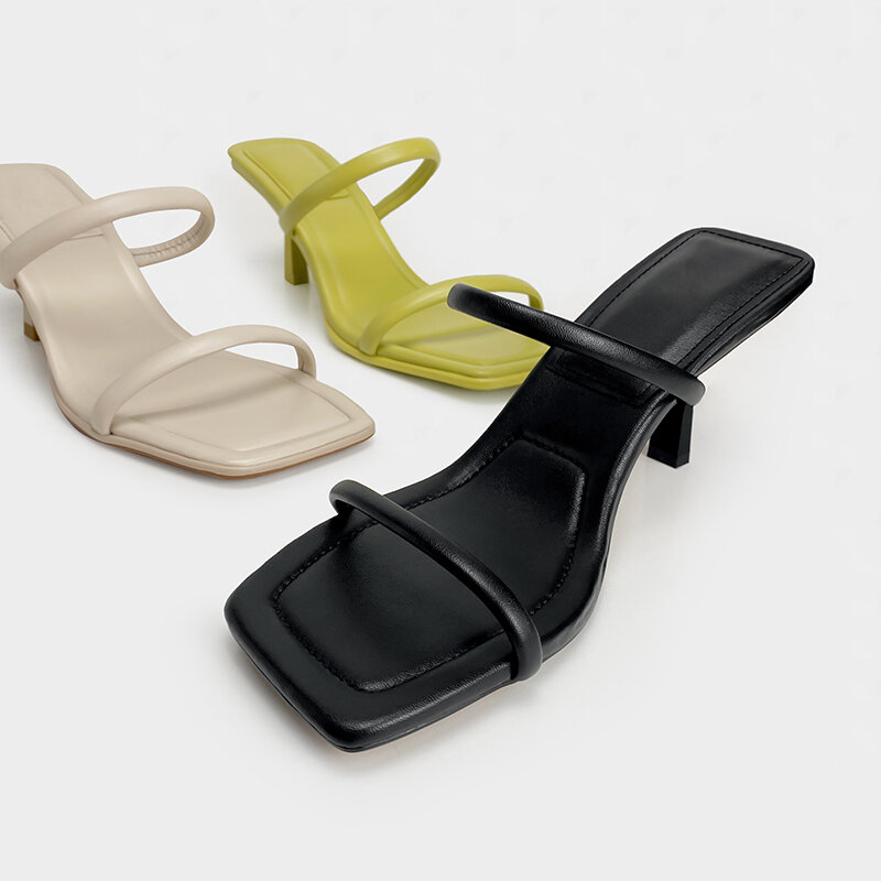 Frauen Sommer mittelgroße Hausschuhe quadratische Zehen Hausschuhe lässig Leder Stiletto Luxusmarke Schuh Mode neue römische