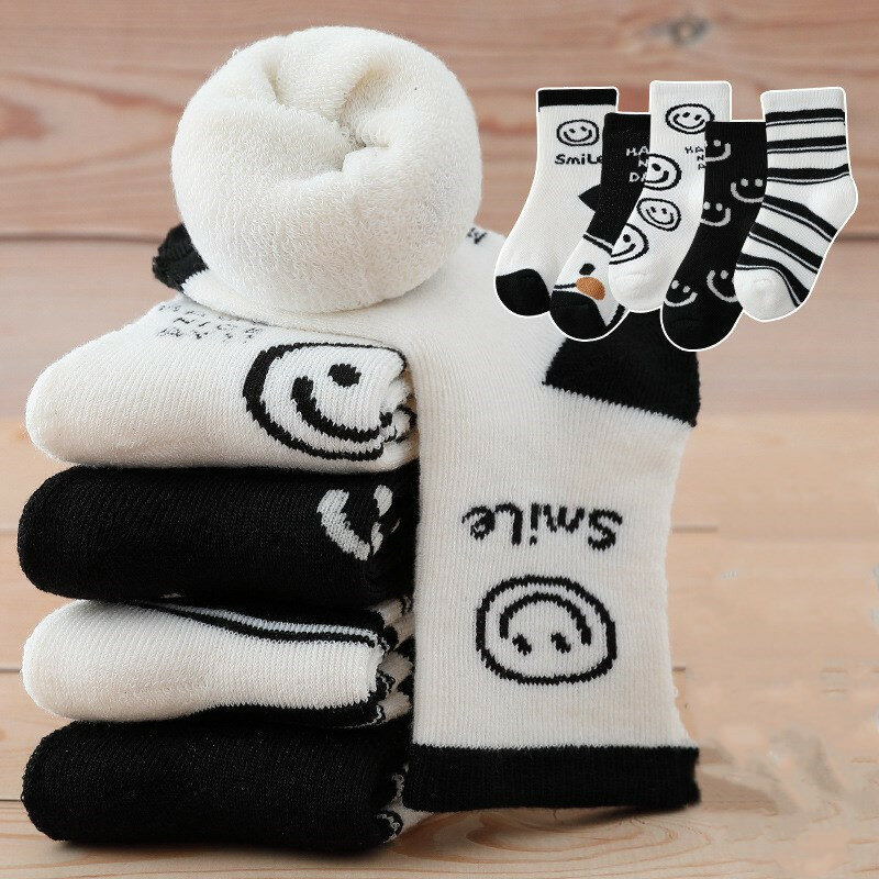 Children's Socks 5 Pairs Winter Thick Terry Keep Warm New Year Kids Socks For Boys Girls