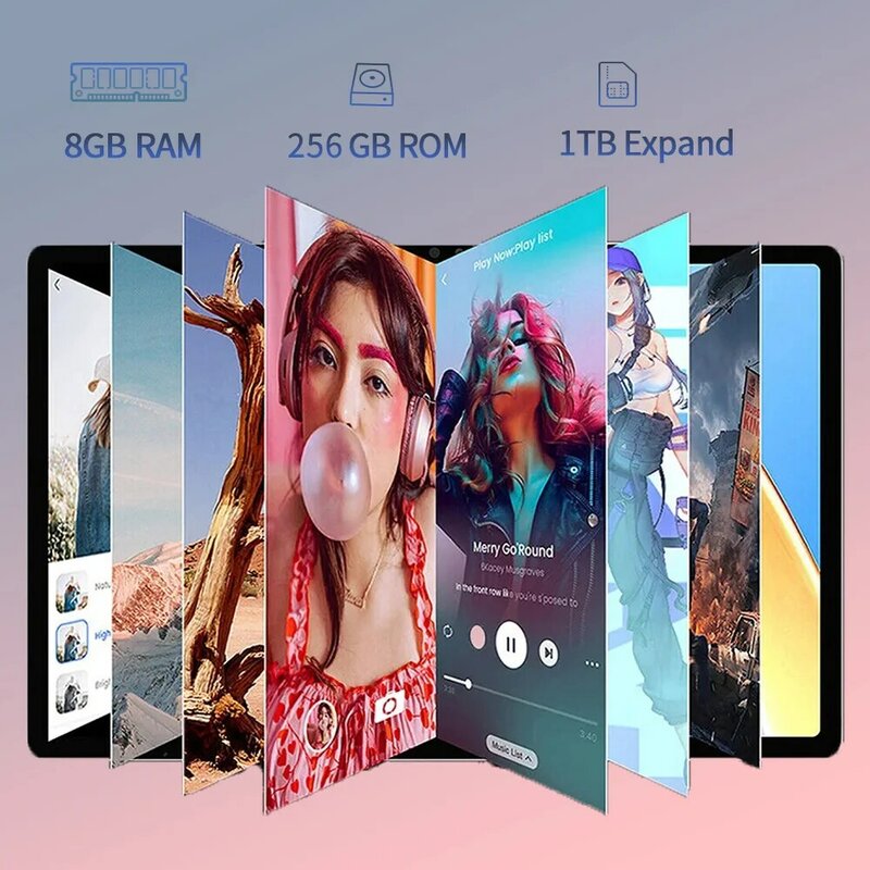 Sauenaneo-Tablet Android 12, 8RAM, 256ROM, Tela estendida 1TB, Tela 1280x800, Rede 4G, 5G WiFi, Bateria 8000mAh, 10.1"