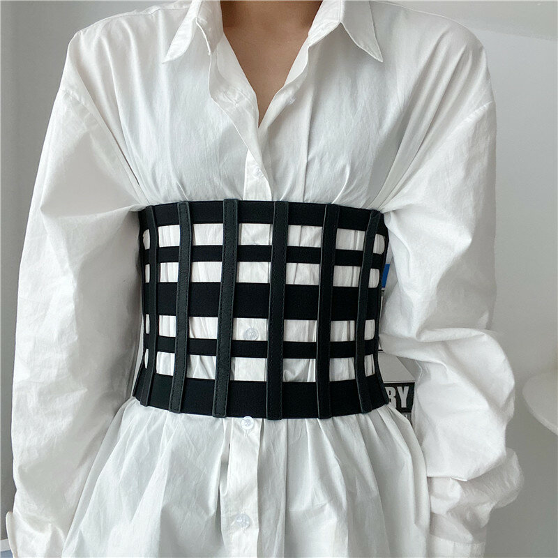 Tannt-cinturón ancho de piel sintética para mujer, cinturón de moda Vintage, color negro, 2024