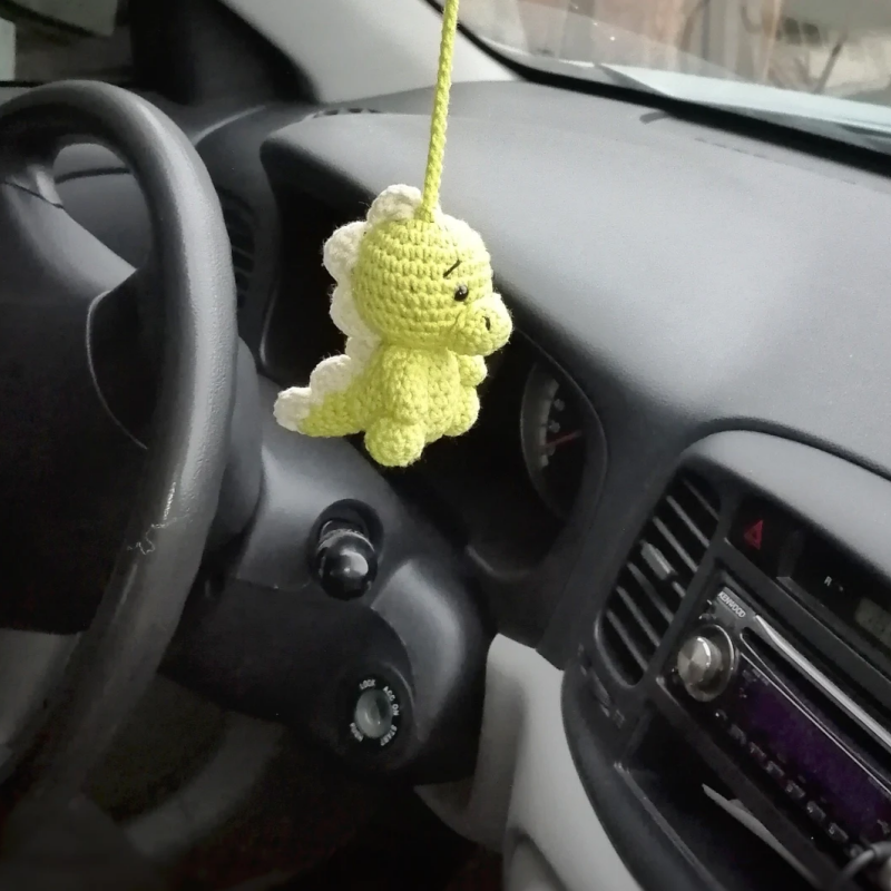 Handmade Crochet Knitted Dinosaur Pendant, Wool Car Accessories, Knitted Safety, Hand Woven Animal, Children's Room Decorations