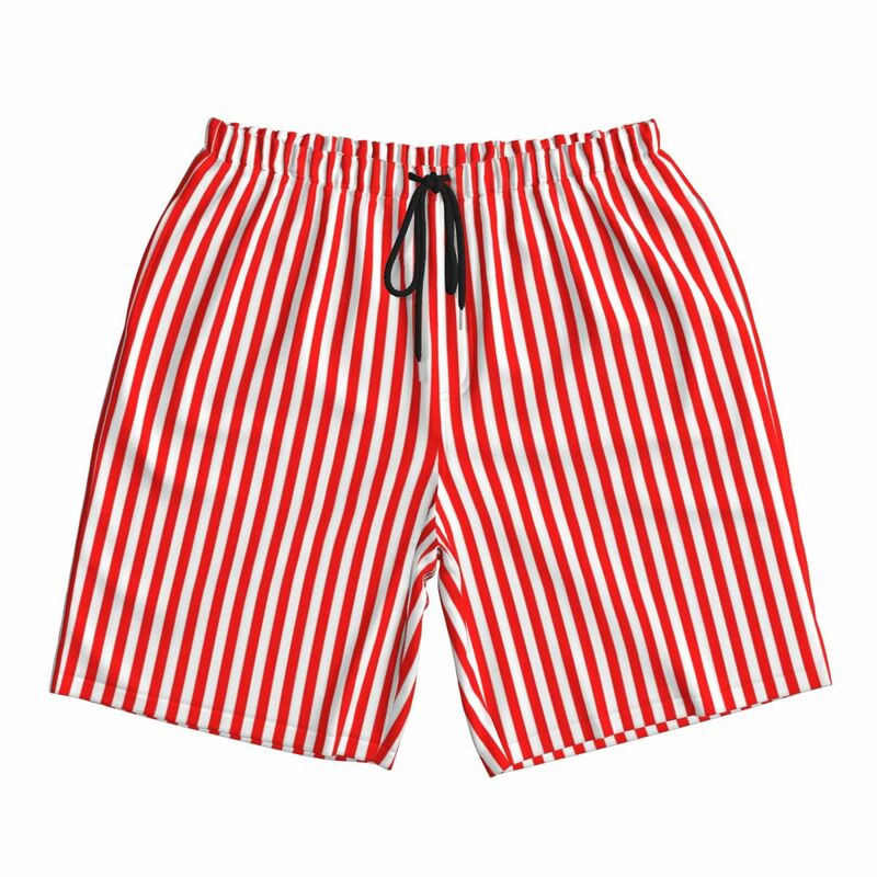 Calção de tabuleiro estampado listrado masculino, calça de secagem rápida masculina, tamanho grande, padrão casual vermelho e branco, esportivo, verão