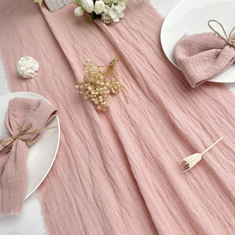 Runner da tavola per matrimonio in cotone garza Retro Pink Burr Texture tovaglioli da pranzo regalo cucina Runner Home Christmas Table Decor