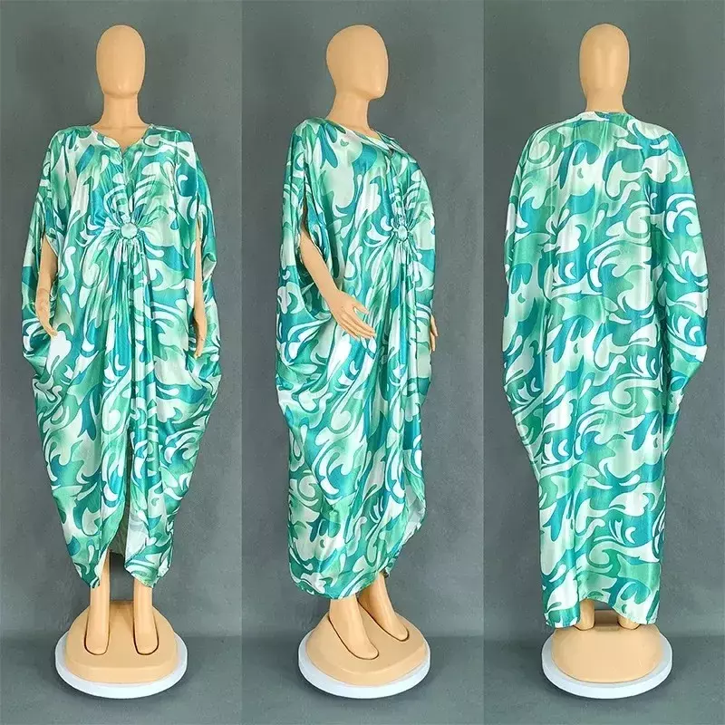 여성용 2024 아프리카 드레스, 용수철 아프리카 3/4 소매 인쇄 폴리에스터, 웨딩 파티 롱 맥시 원피스, 다시키 아프리카 의류