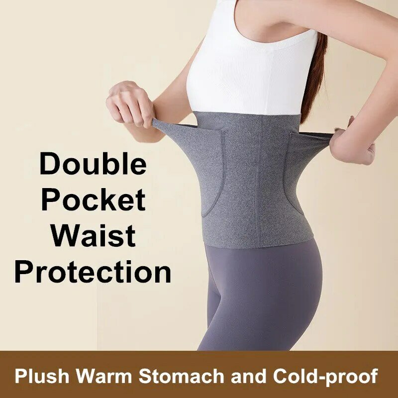 Velvet Double Pocket Waistband For Women Antumn Winter Thermal Waist Support Abdomen Back Warmer Belly Stomach Protection