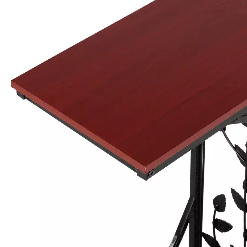 Easyfashion meja ujung pola daun logam dan kayu berbentuk C, Set 2, coklat/hitam