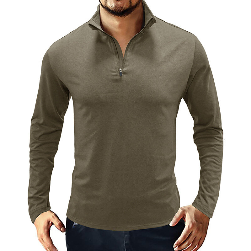 Autumn and Winter New Men's Long-Sleeved T-shirt Men's Stand Collar Pullover Zipper Polo Shirt GD-BC