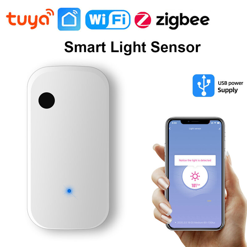 Tuya ZigBee Sensor de luz WiFi, Sensor de iluminación inteligente para el hogar, aplicación de Control de enlace, Detector de brillo, automatización de iluminación