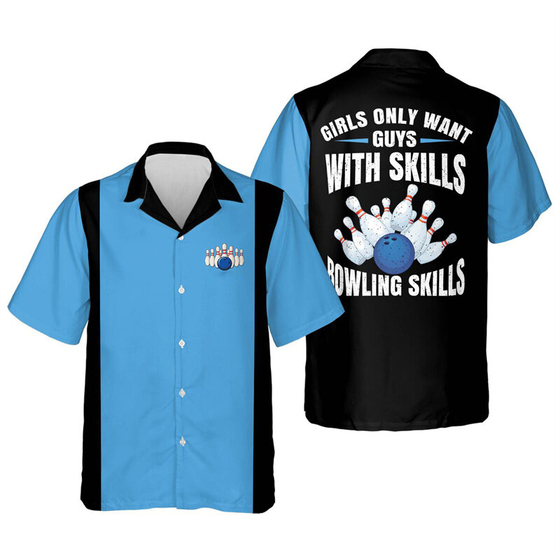Sport Bowling 3d Bedrukt Hawaiiaans Shirt Voor Heren Koele Zomer Strandshirts Oversized Revers Korte Mouwen Tops Button Blouse