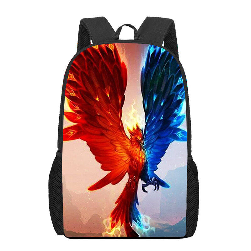 Art Beast Phoenix Sunbird 3D 프린트 학교 배낭, 소년 소녀 십대 어린이 책가방, 캐주얼 숄더백, 대용량 배낭