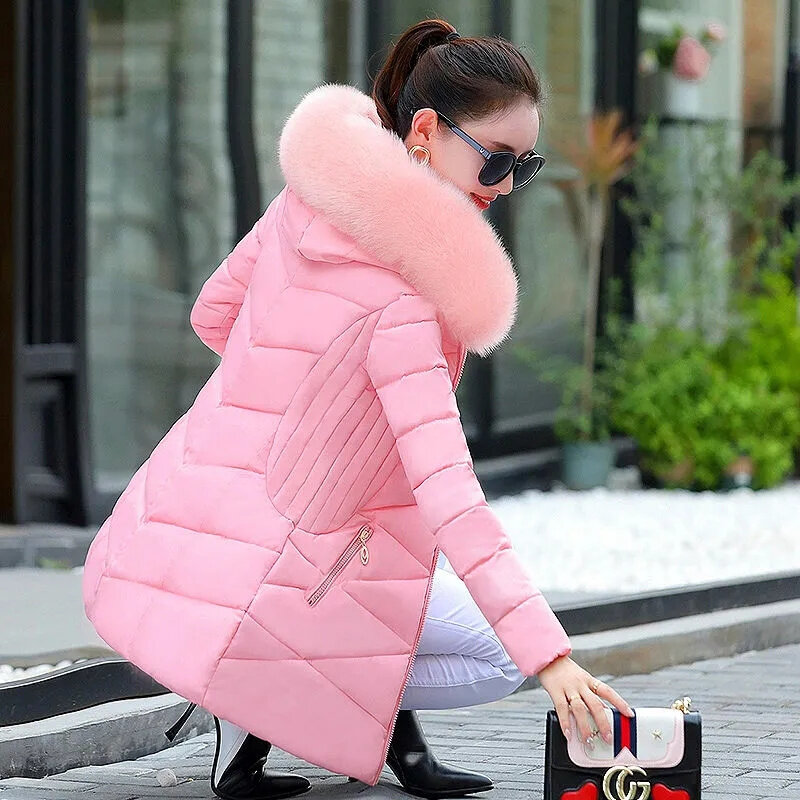 女性のための大きな毛皮の襟付きの暖かいジャケット,韓国のコート,秋と冬,2023