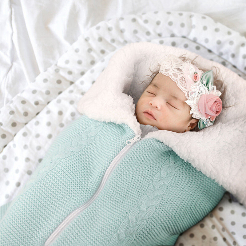 Kantong tidur rajut mewah bayi, aksesori barang bayi multifungsi hangat dipertebal untuk kereta bayi baru lahir