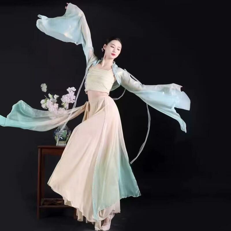 Chinese Traditionele Dans Voorstelling Drie Stukken Jurk Losse Stijl Elegante Klassieke Dans Training Hanfu Qipao Kostuum