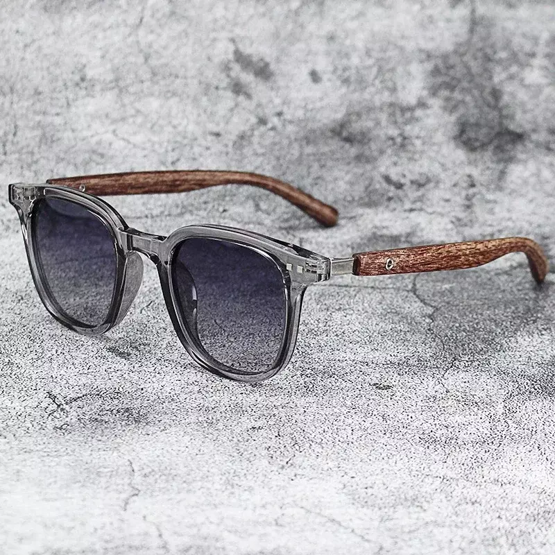 Kacamata hitam bingkai kayu Vintage pria, lensa kaca mata mengemudi merek klasik