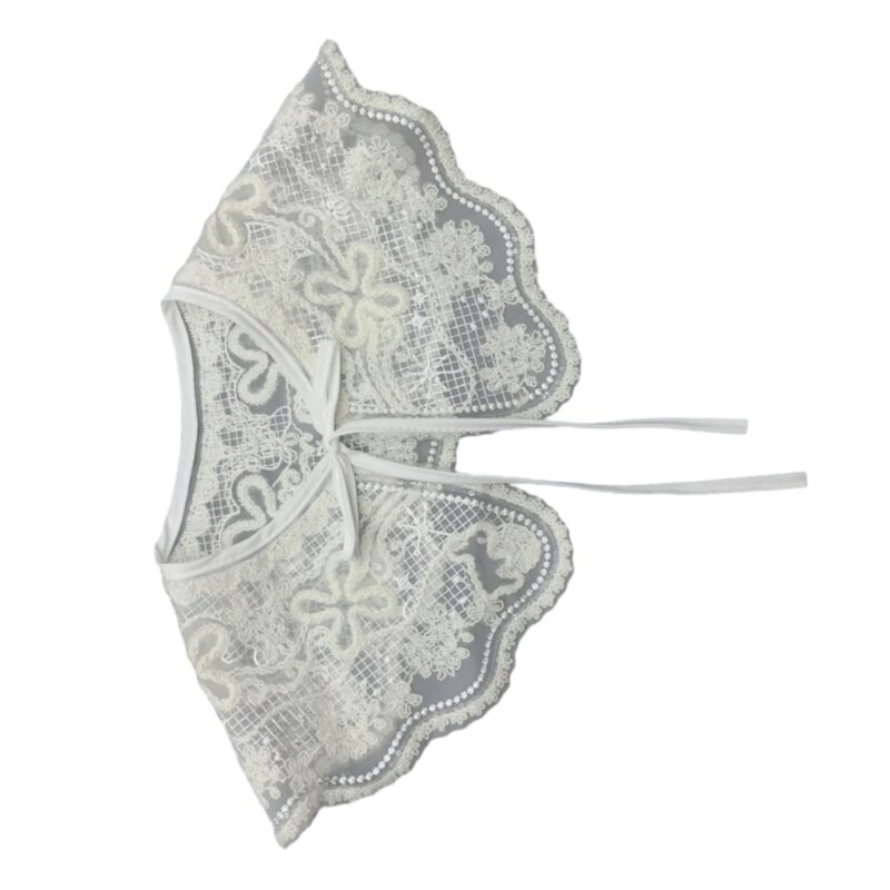 Feminino bordado floral colar falso elegante pérola botão xale envoltório curto poncho dxaa