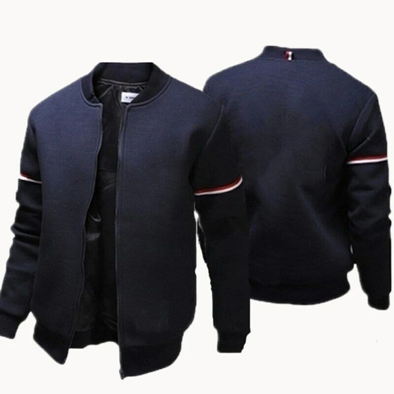 Men Solid Color Jacket Long Sleeve Slim Fit Sport Outdoor Tops Coat Black White Navy Blue