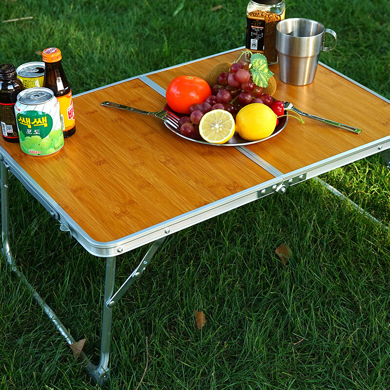 Table de pique-nique en bois de bambou, table pliante portable, table d'ordinateur portable, meubles simples, camping en plein air