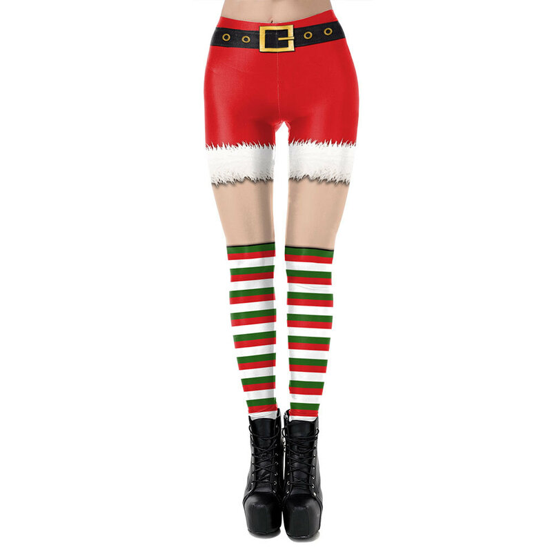 Nadanbao-Leggings con estampado de rayas para mujer, pantalones divertidos de fiesta navideña, medias elásticas de cintura media