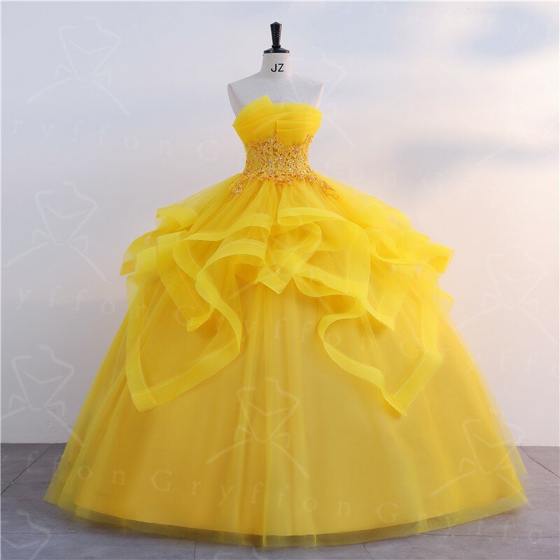 New Gold Quinceanera Dresses Classic Strapless Ball Gown Real Photo Prom Dress Shinny Formal Gown Luxury Modern Vestidos