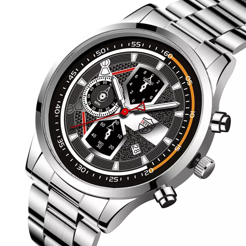 Jam tangan Quartz pria antikarat, jam tangan mewah, jam tangan modis, bahan baja tahan karat, jam Quartz, kalender, emas, mewah