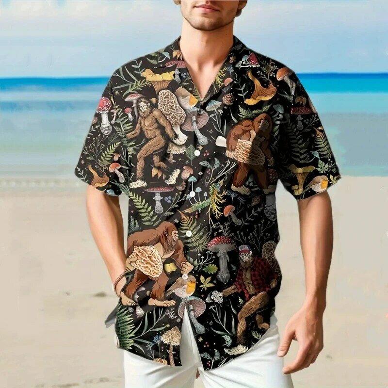 Hawajskie koszule z nadrukiem szympansów w stylu Retro koszula męska dla mężczyzn letnia plaża na co dzień koszulka z krótkim rękawkiem za duże wysokiej jakości ubrania