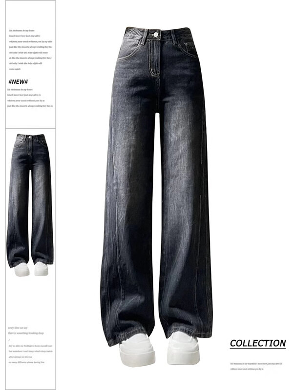 Jeans baggy gothiques noirs pour femmes, pantalons de cow-boy surdimensionnés, denim Harajuku Emo, vêtements vintage des années 90, fjTrashy des années 2000, Y2k