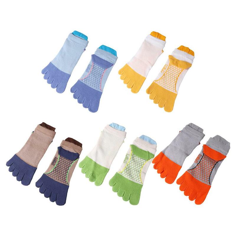 Meias absorventes de suor macio para crianças, meias de tubo curto, meias divididas, meias de cinco dedos, antiderrapante, correspondência de cores