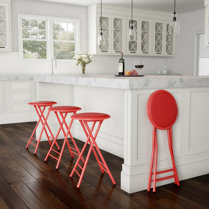 Counter Height Bar Stool Kitchen 24" Backless Folding Chair Red