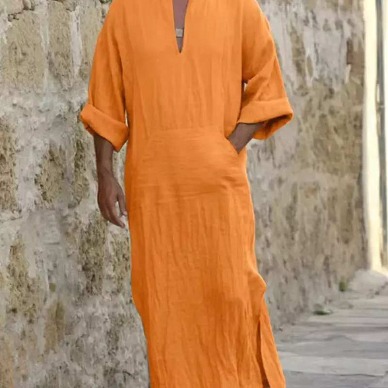 Plus Size 5XL Men Muslim Robe Retro Arab Islamic Long Dress Casual Cotton Linen Long Sleeve Kaftan Middle East Islamic Clothing