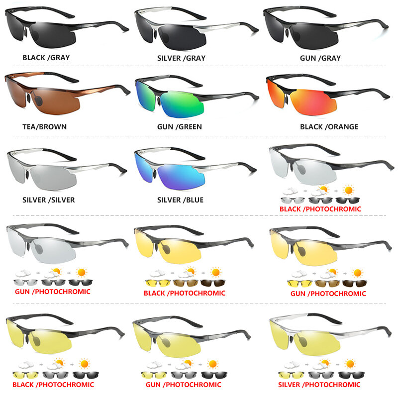 Kacamata Hitam Fotochromic Terpolarisasi HD Aluminium Kacamata Matahari Mengemudi Kacamata Olahraga Luar Ruangan Pria Anti-UV Oculos De Sol Masculino
