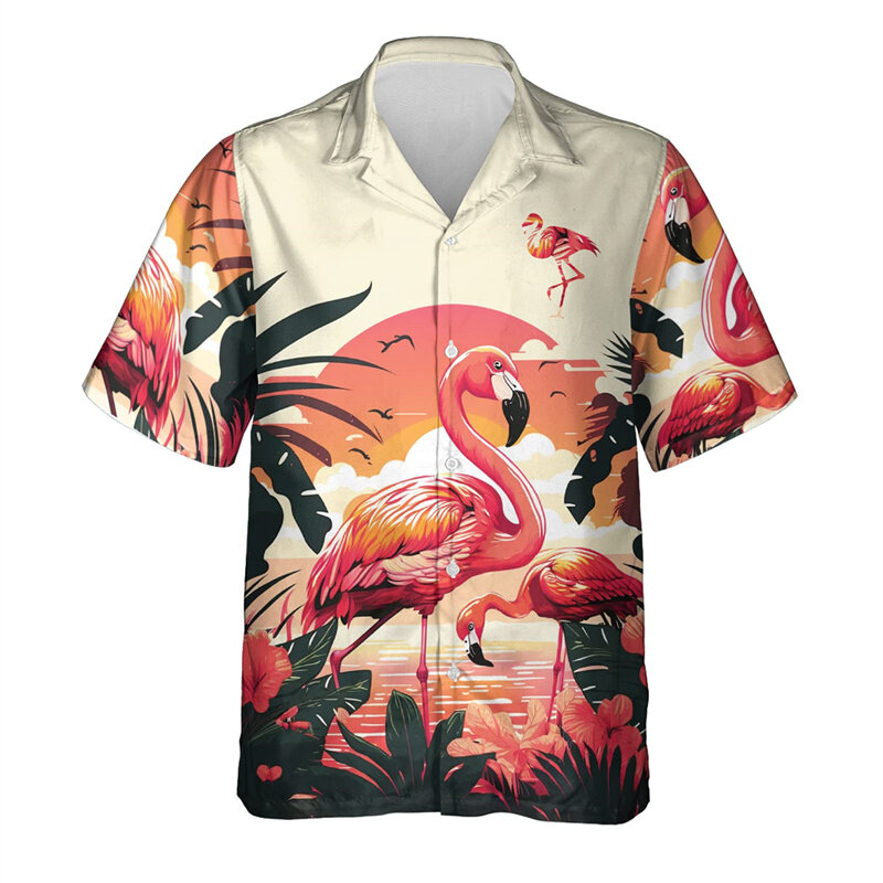 Kemeja pantai motif 3D Hip Hop Hawaii, blus kerah lengan pendek motif hewan Aloha, kemeja pantai modis berkancing Y2k untuk wanita
