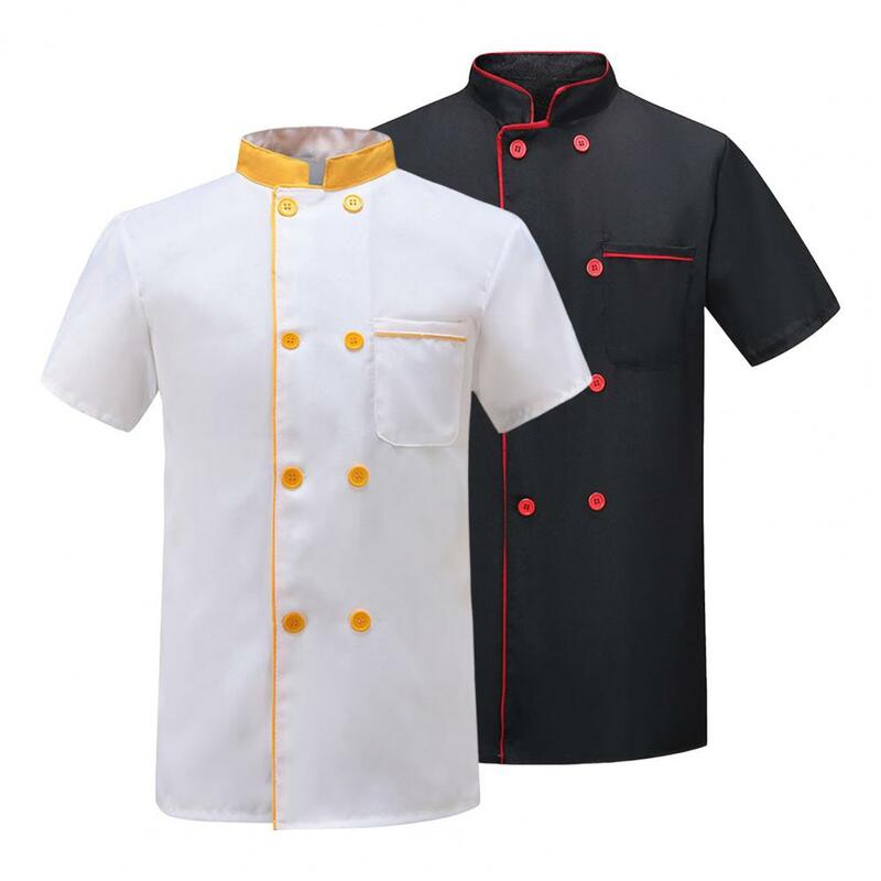 เสื้อเชฟเสื้อเชฟแบบมีกระดุมสองแถวแขนสั้นสำหรับห้องครัวร้านอาหารเบเกอรี่