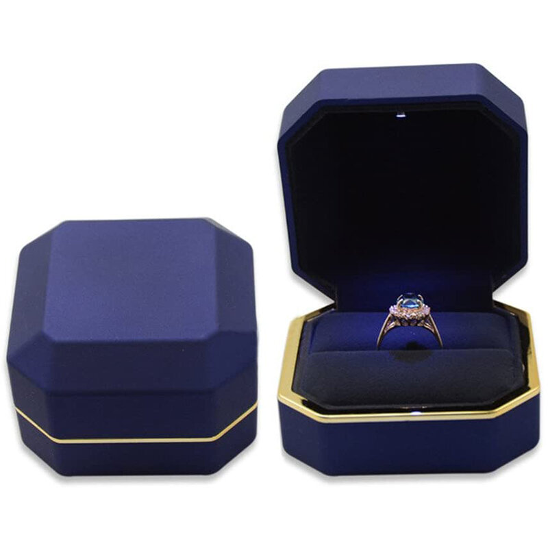1 Pcs LED Jewelry Ring Box Luxury Velvet Rubber Necklace Pendant Gifts Display With Light For Proposal Engagement Wedding Case