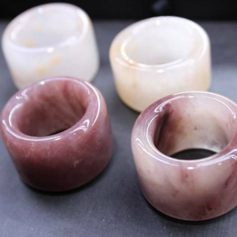Hetian Golden Silk Jade Ring Natural Stone Men Wrench Thumb Rings Vintage Charms Jewelry