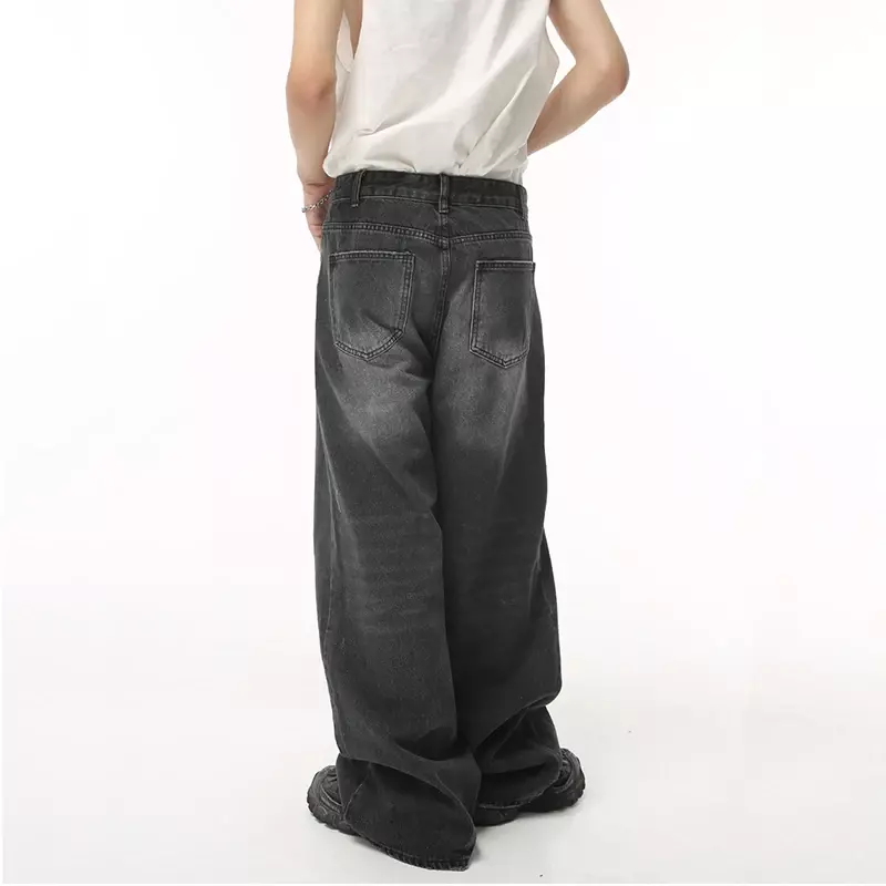 Calças largas pretas vintage masculinas, jeans Y2K, perna larga, calças jeans, hip hop, harajuku, angustiado, reto, streetwear, novo