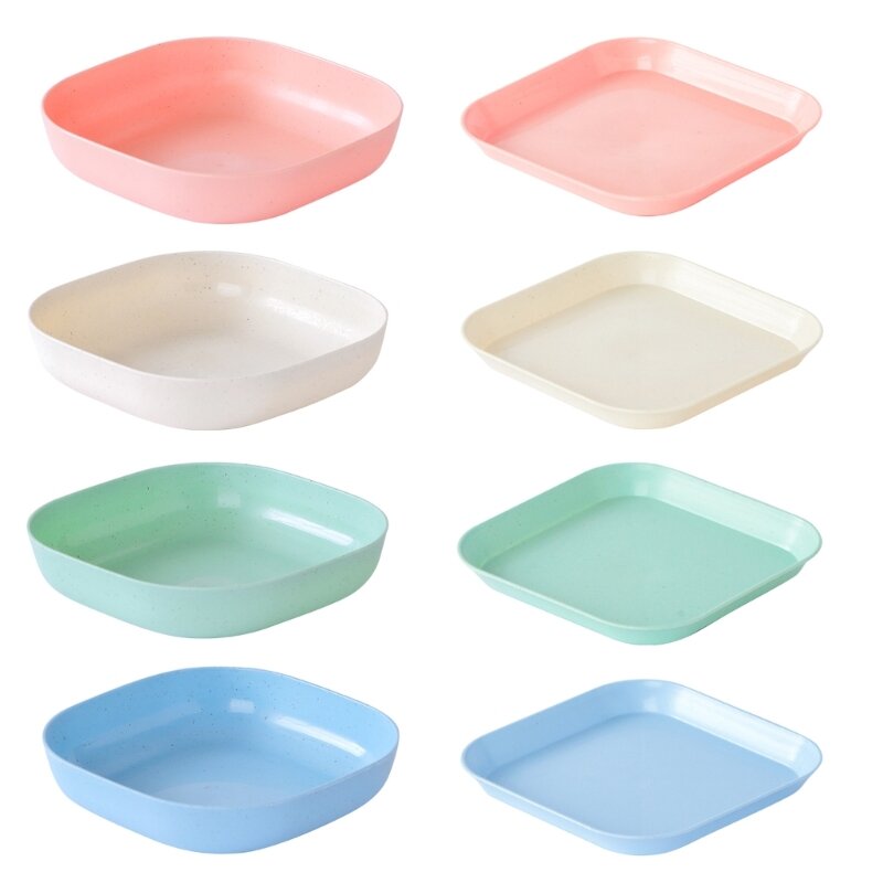 Wheat Straw Plate Lightweight Plastics Plate Fruits Plate Reusable Tableware for Kids Toddlers Adults Multi-color