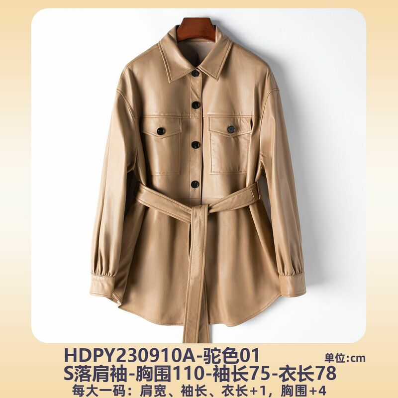 Cappotto con lacci in vera pelle di nuova moda 2023 cappotto da donna in pelle di pecora autunnale