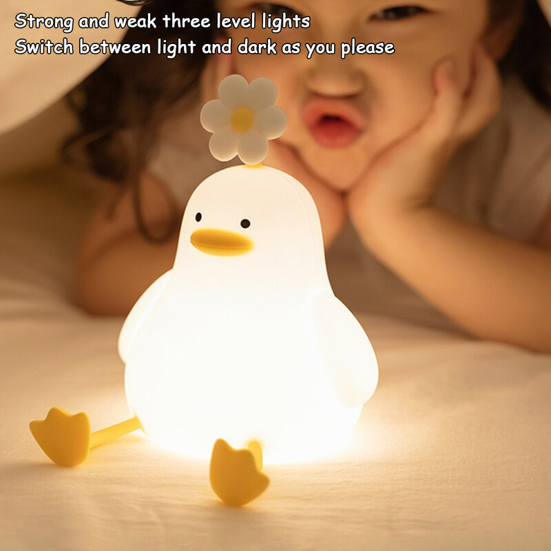 Lâmpada portátil de patos de silicone com flor USB carregável, Luz noturna indutiva para quarto, Lâmpada de cabeceira para adultos, Decoração do quarto do miúdo