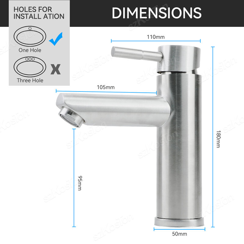 Bathroom Sink Faucet Stainless Steel Silver Cold Hot Water Counter Basin Tap Kitchen Sink Faucet Replacement Bathroom