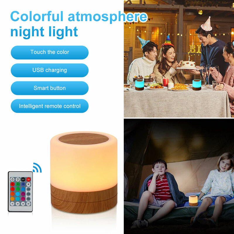 RGB 터치 센서 야간 조명 리모컨 침대 옆 램프, 충전식 책상 조명, 색상 변경, 거실 분위기 조명