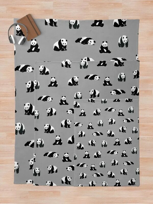 Pandas on Grey Throw Blanket Sofa Quilt Luxury Blankets