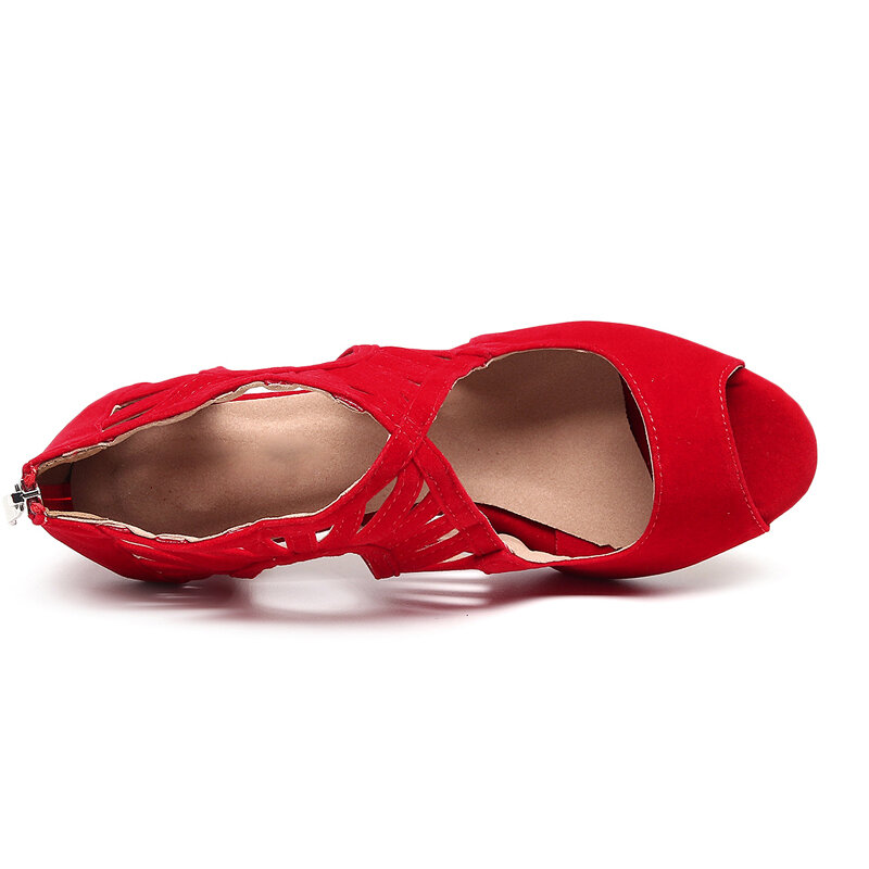 Zapatos de baile rojos con correa para mujer y niña, sandalias de ante de goma para verano, Salsa, Jazz, baile latino, Sheos6-11cm
