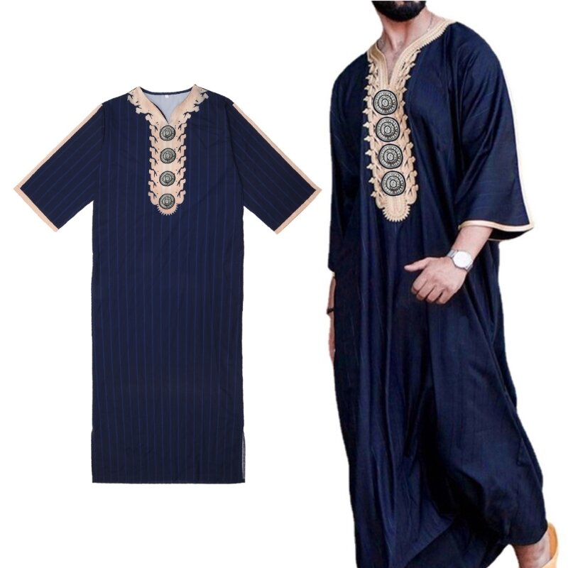 Vestido musulmán de Ramadán para hombre, de Dubái caftán Abayas informal, traje islámico informal con estampado, regalos de manga larga