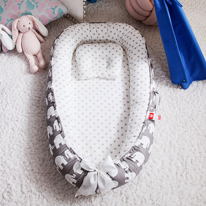 Cama portátil do ninho do bebê com travesseiro, cama do curso para a criança infantil, berço do algodão, bebê recém-nascido, amortecedor do berço, 85x50cm