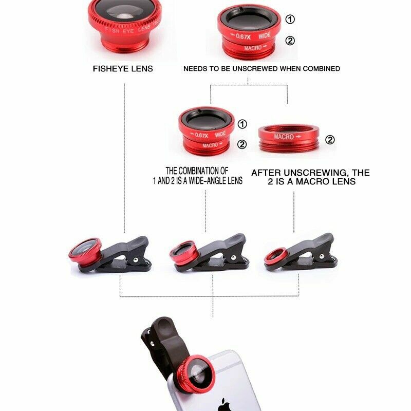 3in 1 어안 휴대폰 렌즈, 0.67X 광각 줌 어안 매크로 렌즈 카메라 키트, 스마트폰용 클립 렌즈