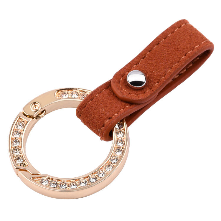 ฤดูใบไม้ผลิเพชรแหวนพวงกุญแจกุญแจรถเพชรแหวนรูปแบบเรียบง่ายคู่แหวนหนัง Key Chain จี้ของขวัญ
